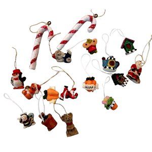 Lot of 17 Miniature Christmas Holiday Ornaments 1/2" to 2" Variety Tiny 90's Vtg